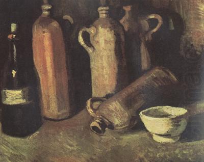 Still Life with Four Stone Bottles,Flask and White Cup (nn04), Vincent Van Gogh